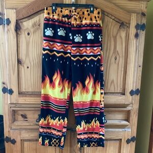 Men Cheetos black orange fire flame fleece pajama lounge pants - size M